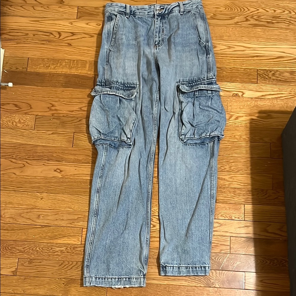 Blue Cargo Jeans with Spacious pockets, Zara brand, Straight/Relaxed Fit